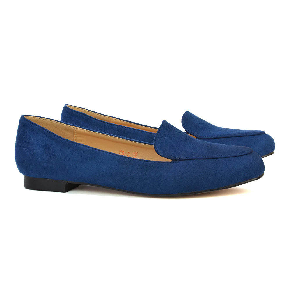 Quincy Slip On Low Heel Back to School Shoes Pumps Loafers in Black Faux Suede - Image 19