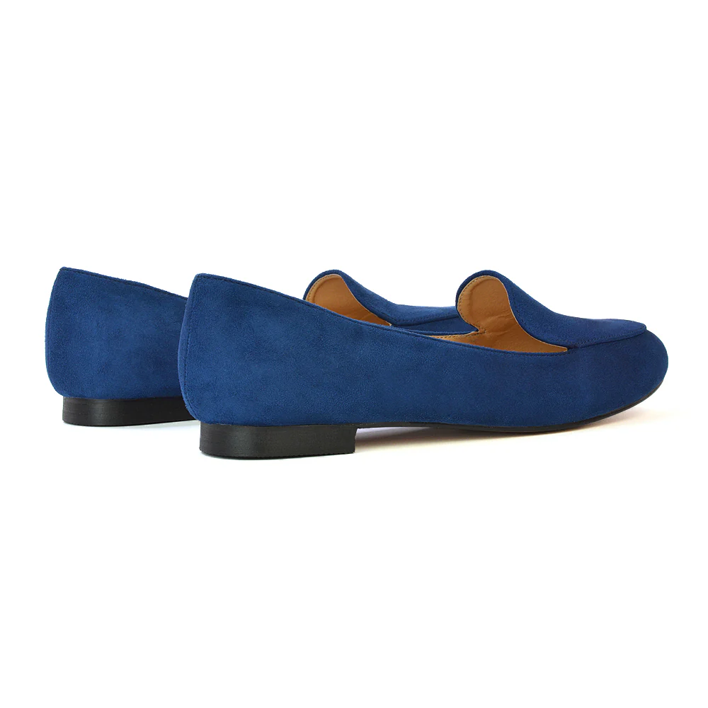 Quincy Slip On Low Heel Back to School Shoes Pumps Loafers in Black Faux Suede - Image 25