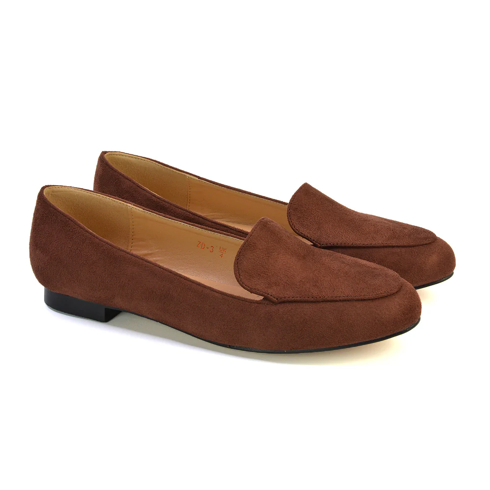 Quincy Slip On Low Heel Back to School Shoes Pumps Loafers in Black Faux Suede - Image 47