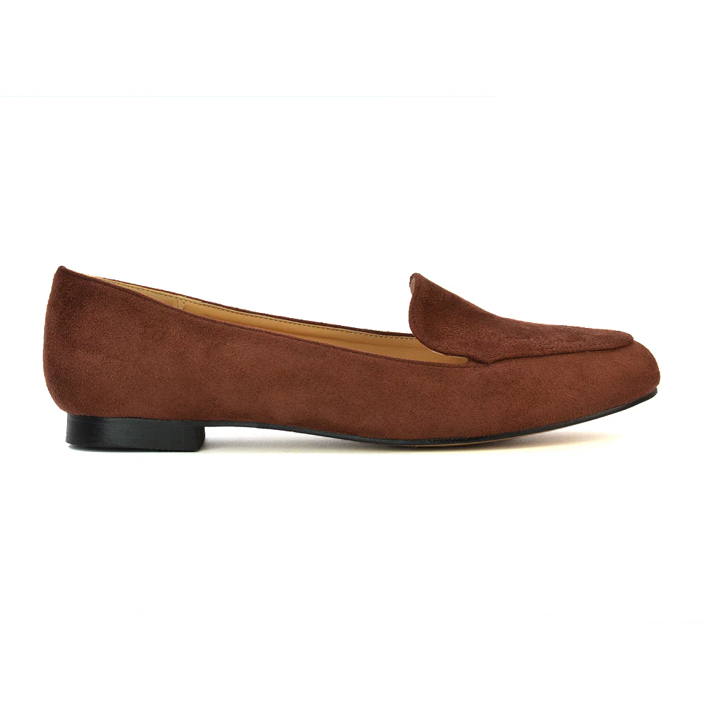 Quincy Slip On Low Heel Back to School Shoes Pumps Loafers in Black Faux Suede - Image 51