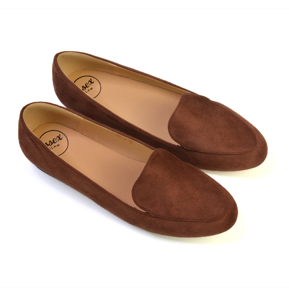 Quincy Slip On Low Heel Back to School Shoes Pumps Loafers in Black Faux Suede - Image 54