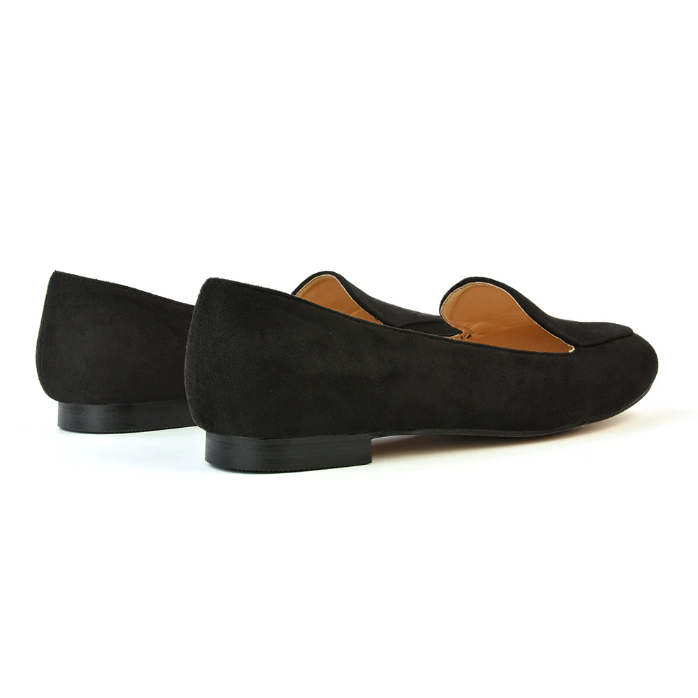 Quincy Slip On Low Heel Back to School Shoes Pumps Loafers in Black Faux Suede - Image 6