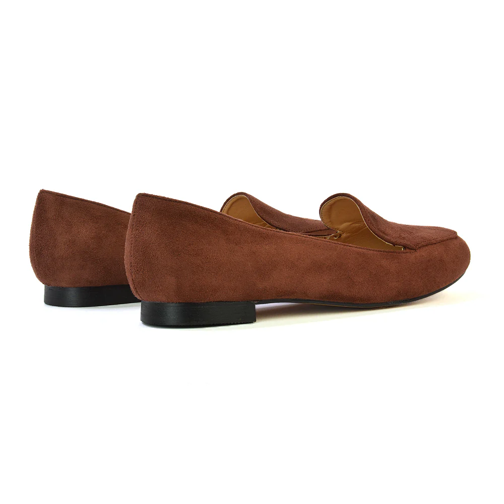 Quincy Slip On Low Heel Back to School Shoes Pumps Loafers in Black Faux Suede - Image 60