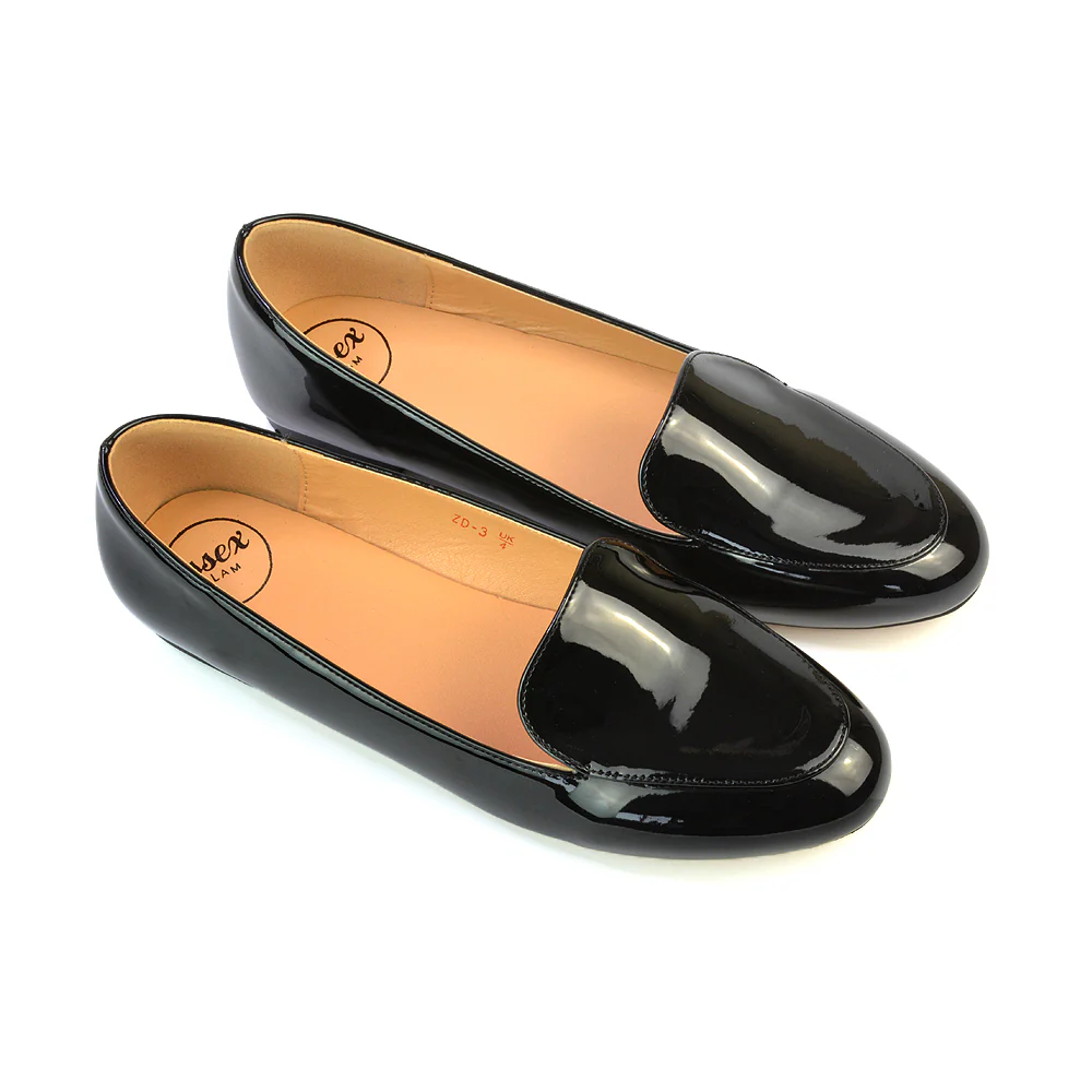 Quincy Slip On Low Heel Back to School Shoes Pumps Loafers in Black Patent - Image 4