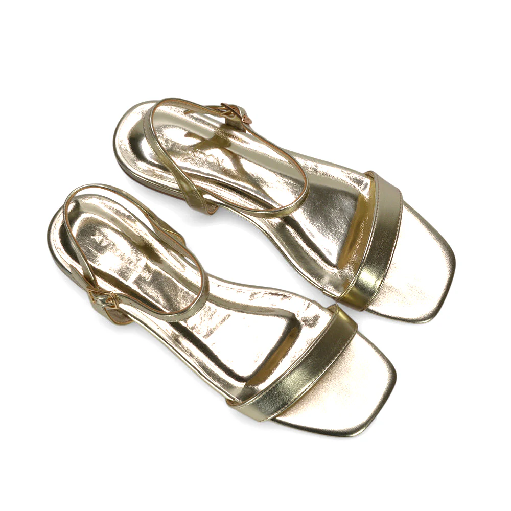 Raegan Square Toe Flat Sandals with Ankle Strap in Black Synthetic Leather - Image 16