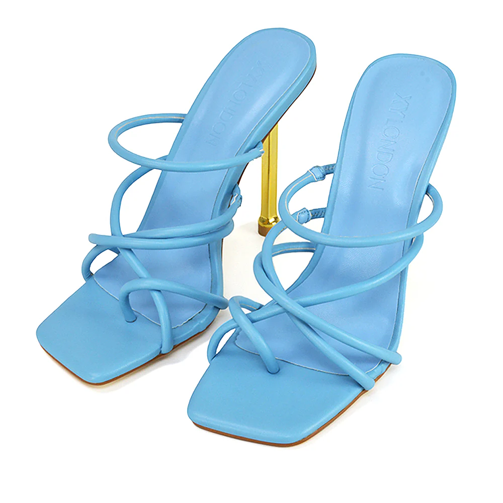 Raelynn Strappy Square Toe Metallic Stiletto High Heels in Blue Synthetic Leather - Image 25