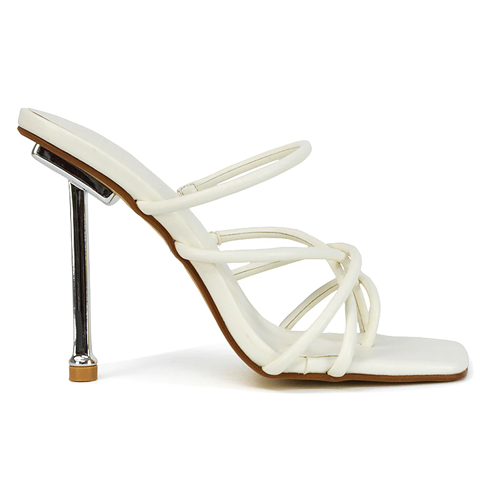 Raelynn Womens Strappy Square Toe Metallic Stiletto Heels in White Synthetic Leather - Image 49