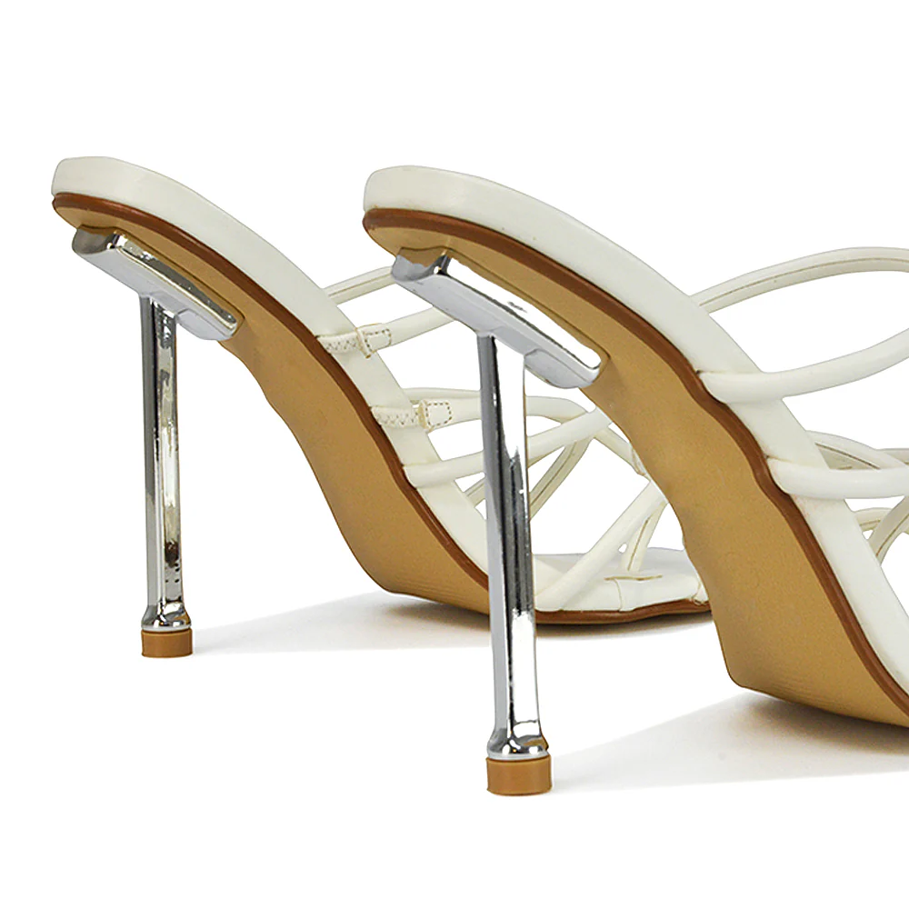 Raelynn Womens Strappy Square Toe Metallic Stiletto Heels in White Synthetic Leather - Image 63