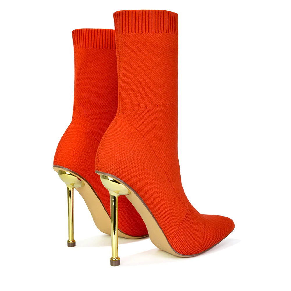 Raya Metallic Stiletto High Heel Knitted Ribbed Sock Ankle Boots Heels in Black - Image 55