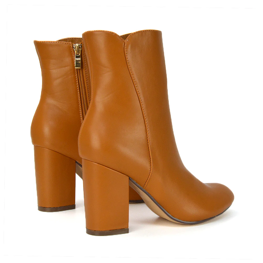 Rayla Pointed Toe Zip-Up Mid Block High Heel Ankle Boots in Black Synthetic Leather - Image 48