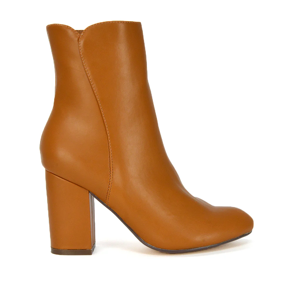 Rayla Pointed Toe Zip-Up Mid Block High Heel Ankle Boots in Black Synthetic Leather - Image 53