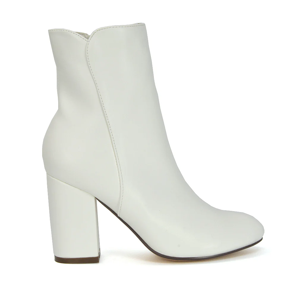 Rayla Pointed Toe Zip-Up Mid Block High Heel Ankle Boots in Tan Synthetic Leather - Image 29
