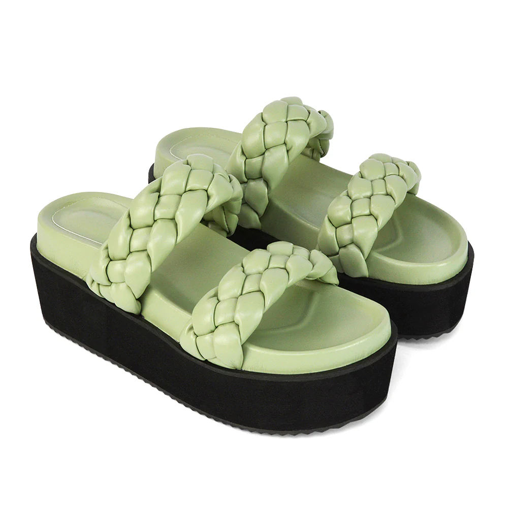 Regina Woven Double Strap Flatform Slip On Sandals in Black Synthetic Leather - Image 47
