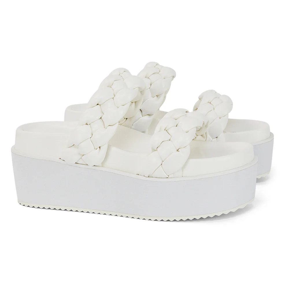 Regina Woven Double Strap Flatform Slip On Sandals in Black Synthetic Leather - Image 73