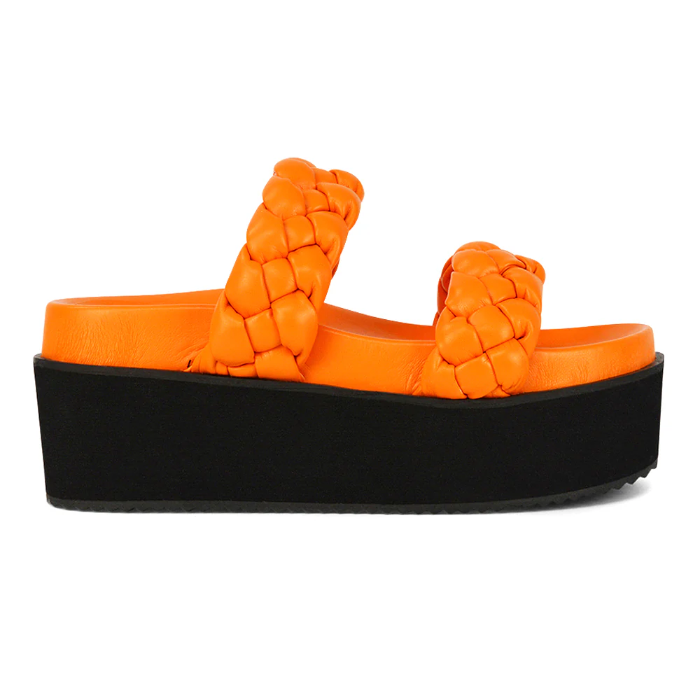 Regina Woven Double Strap Flatform Slip On Sandals in Black Synthetic Leather - Image 78