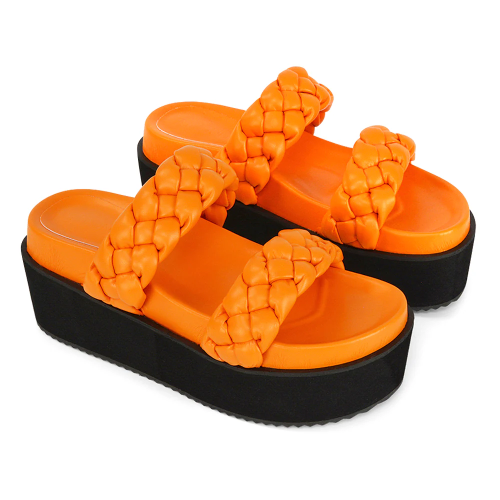 Regina Woven Double Strap Flatform Slip On Sandals in Black Synthetic Leather - Image 95