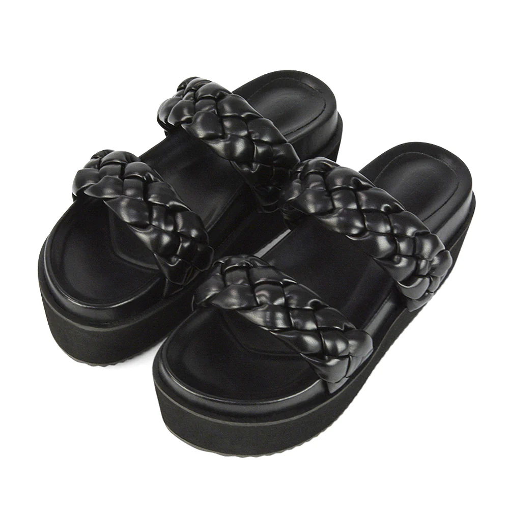 Regina Woven Double Strap Flatform Slip On Sandals in Mint Synthetic Leather - Image 9