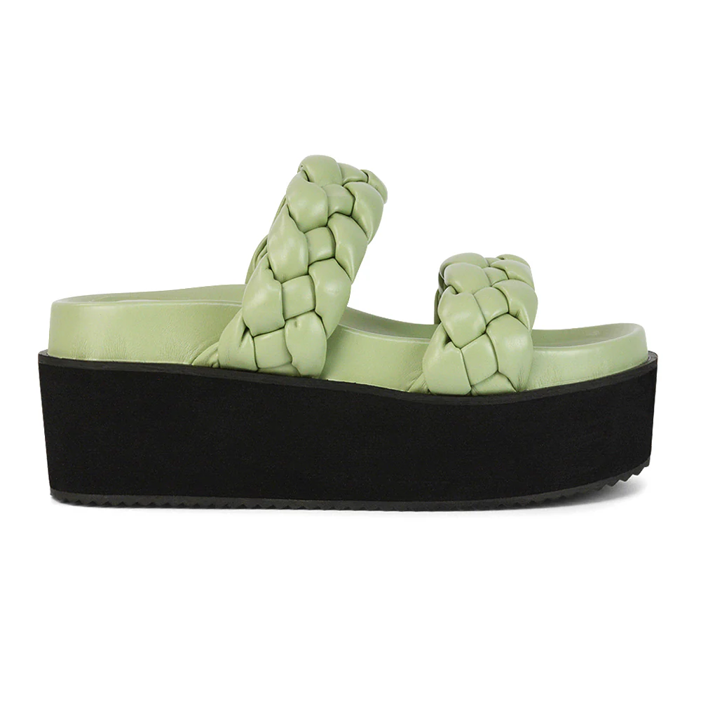 Regina Woven Double Strap Flatform Slip On Sandals in White Synthetic Leather - Image 38