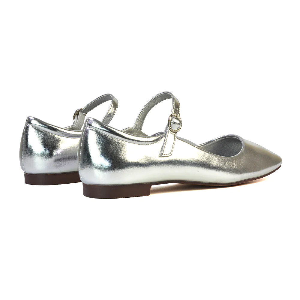 Reigan Mary Jane Square Toe Buckle Up Strappy Flats Ballerina Pumps in Black Synthetic Leather - Image 65
