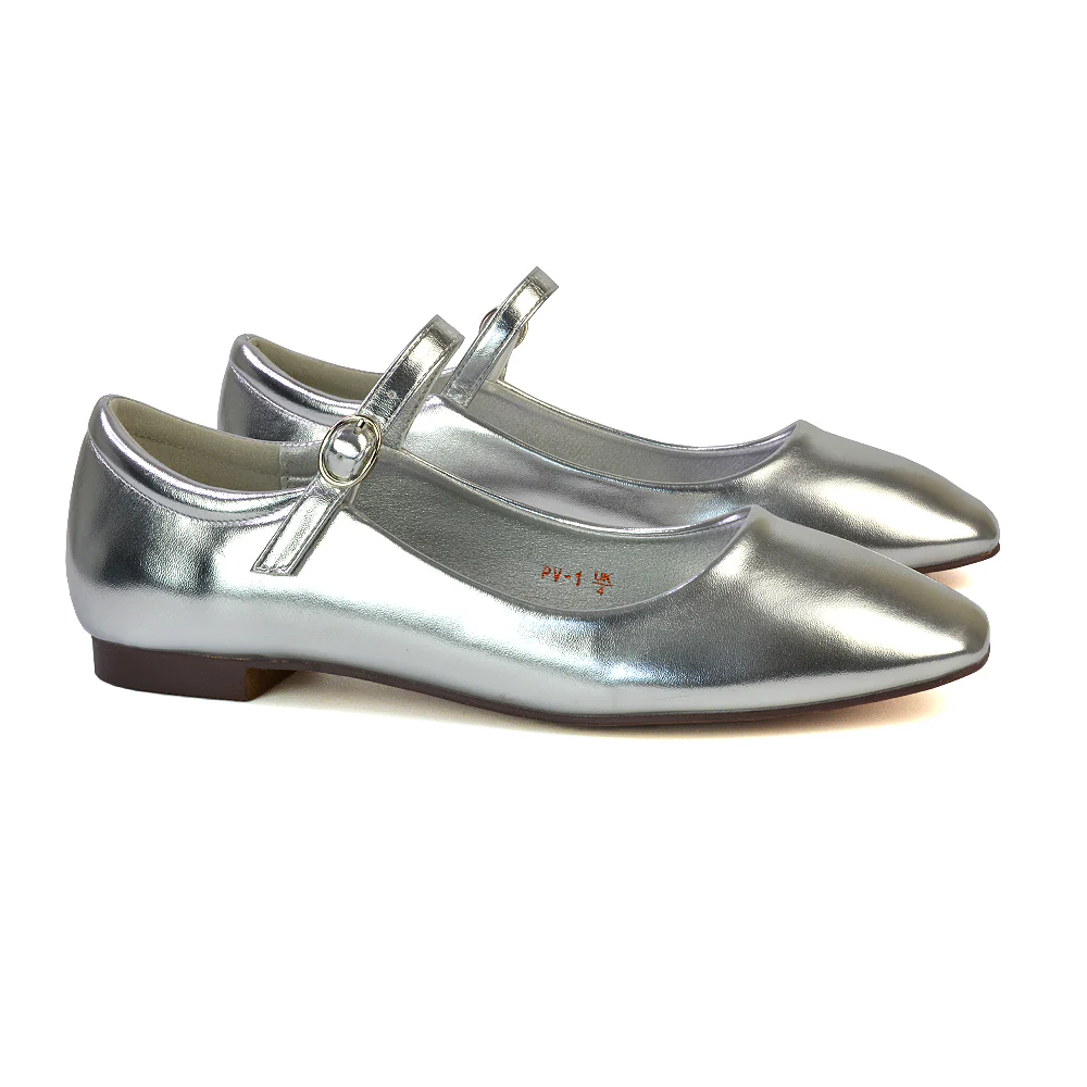 Reigan Mary Jane Square Toe Buckle Up Strappy Flats Ballerina Pumps in Black Synthetic Leather - Image 68