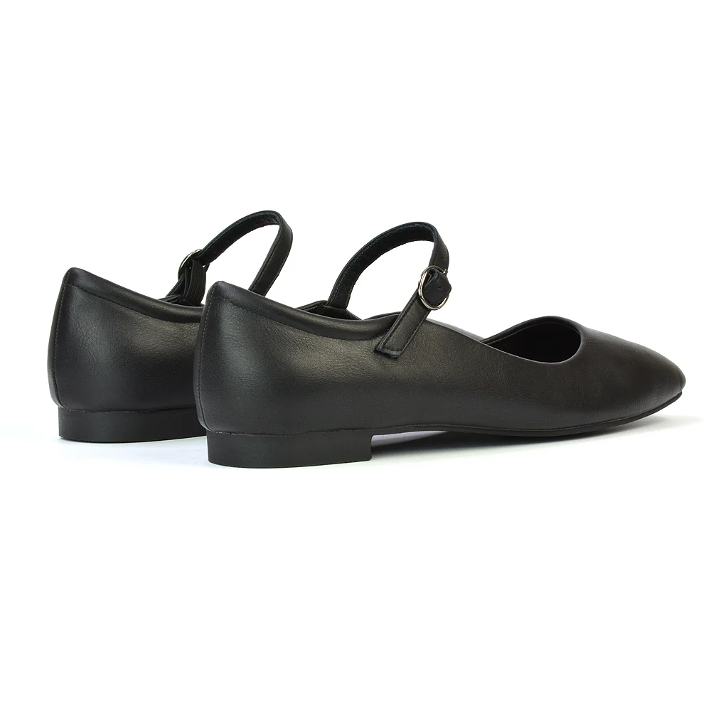 Reigan Mary Jane Square Toe Buckle Up Strappy Flats Ballerina Pumps in Silver - Image 11