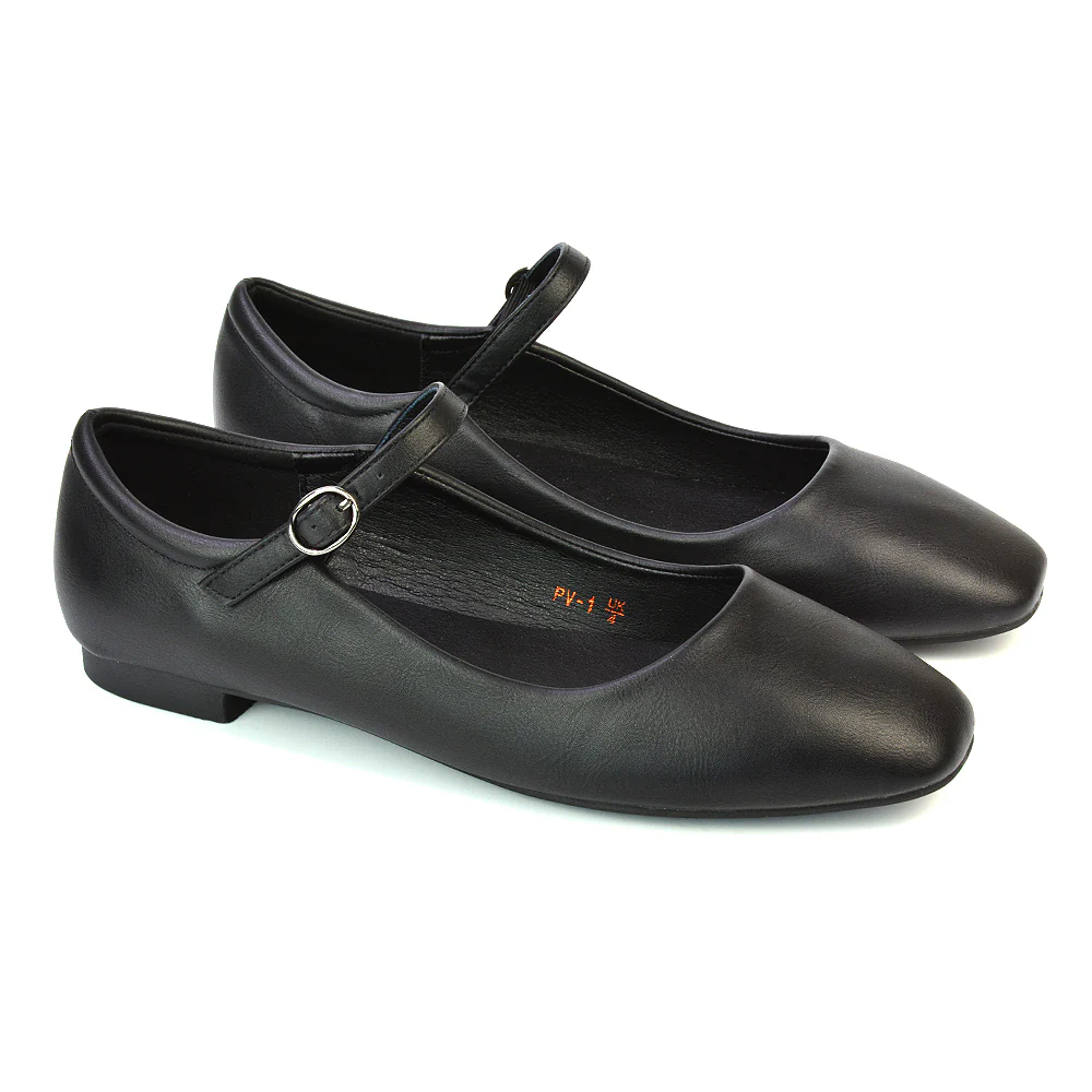 Reigan Mary Jane Square Toe Buckle Up Strappy Flats Ballerina Pumps in Silver - Image 33