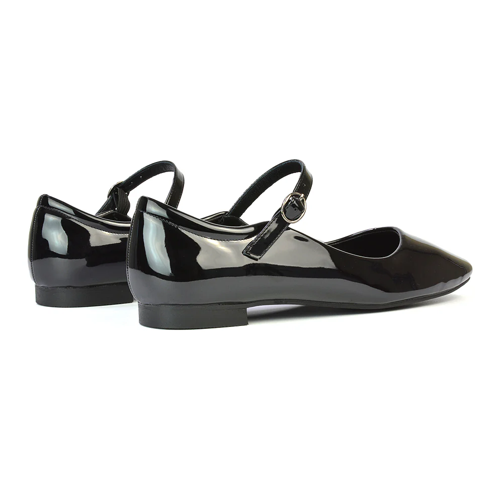 Reigan Mary Jane Square Toe Buckle Up Strappy Flats Ballerina Pumps in Silver - Image 92