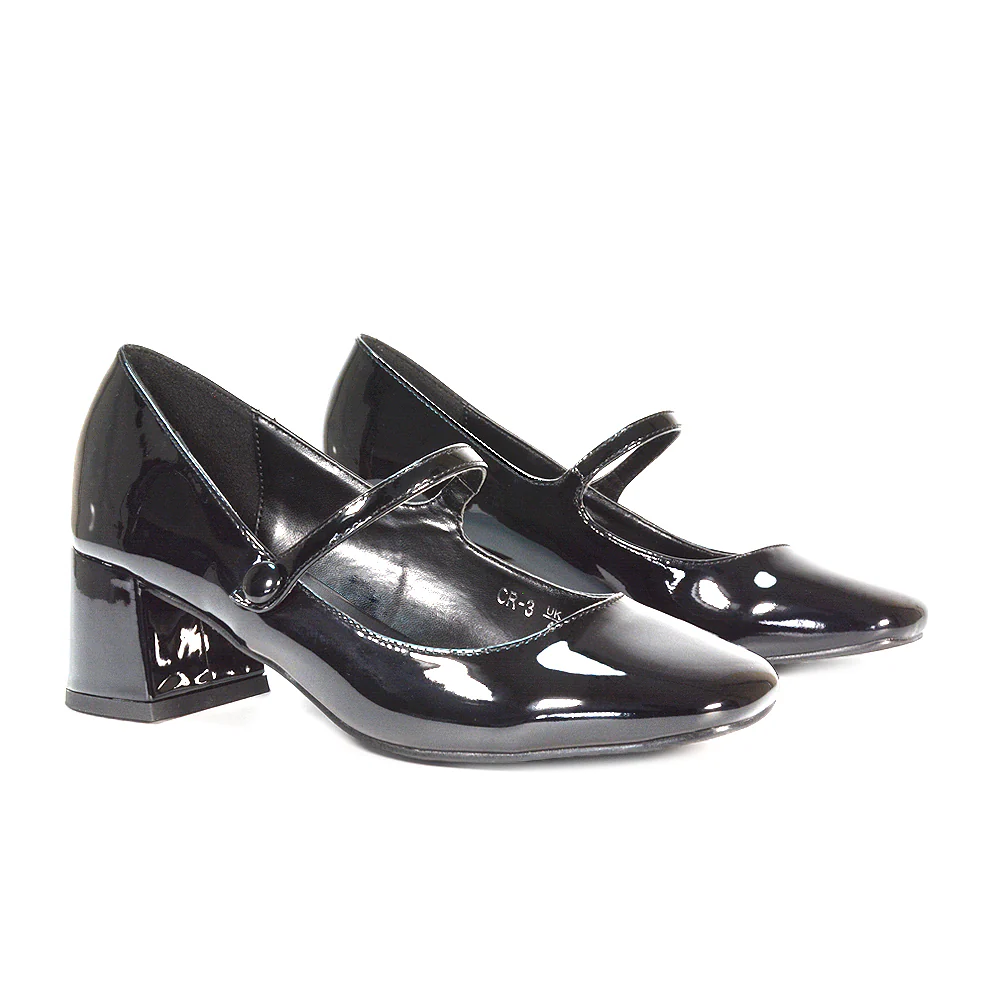 Rhea Mid Block Heel Closed Toe Mary Jane Shoes With Strap in White Synthetic Leather - Image 20
