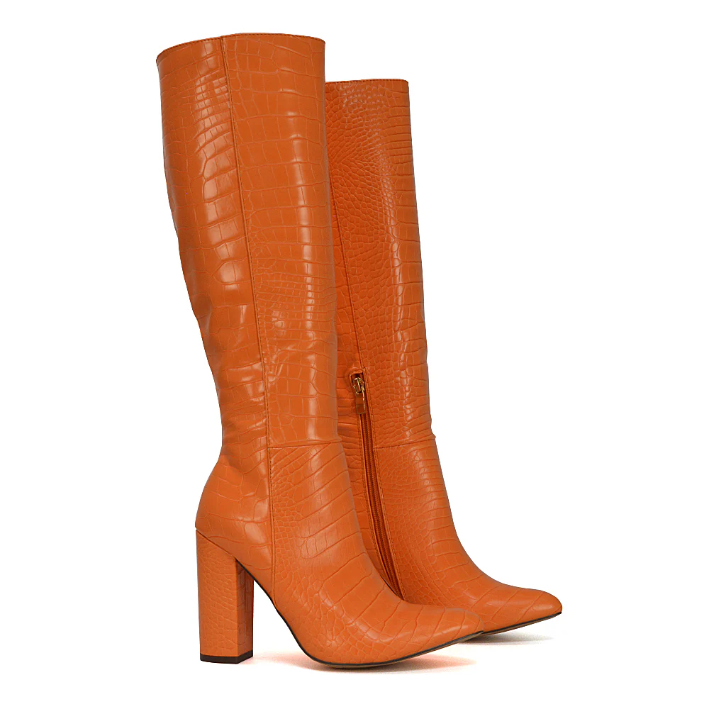 Rhode Pointed Toe Long Party Statement Zip-up Block High Heel Knee High Boots in Black - Image 61
