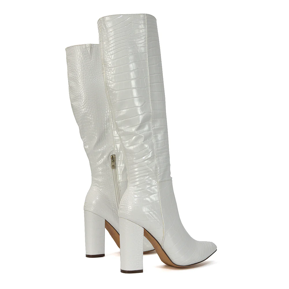 Rhode Pointed Toe Long Party Statement Zip-up Block High Heel Knee High Boots in Green - Image 38