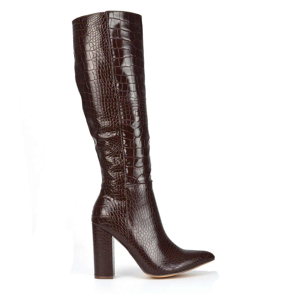 Rhode Pointed Toe Long Party Statement Zip-up Block High Heel Knee High Boots in Green - Image 49