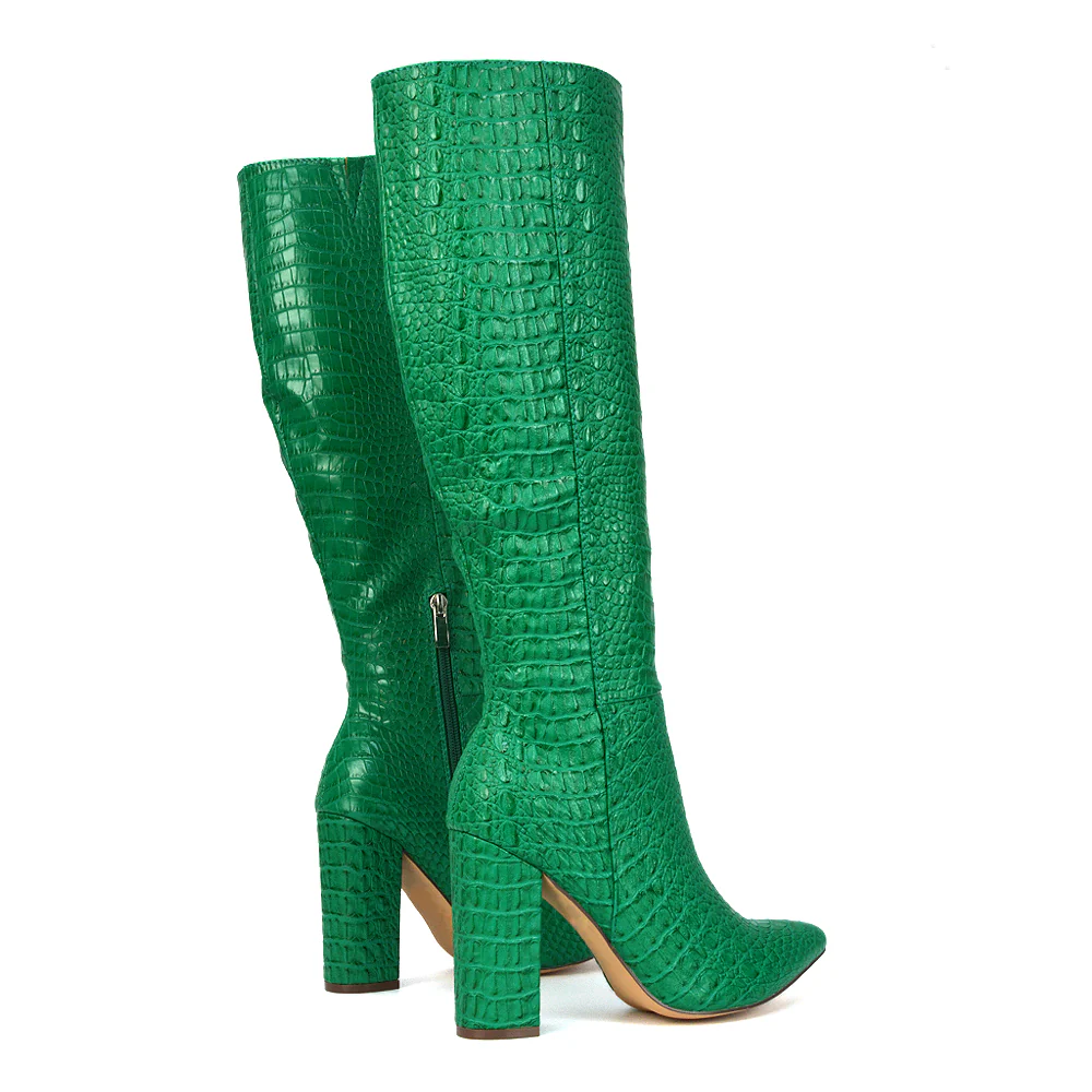 Rhode Pointed Toe Long Party Statement Zip-up Block High Heel Knee High Boots in White - Image 9