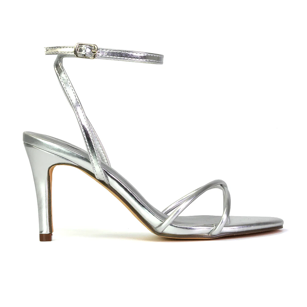 Ridge Strappy Round Toe Mid High Heel Stiletto Sandals in Lilac Faux Suede - Image 11