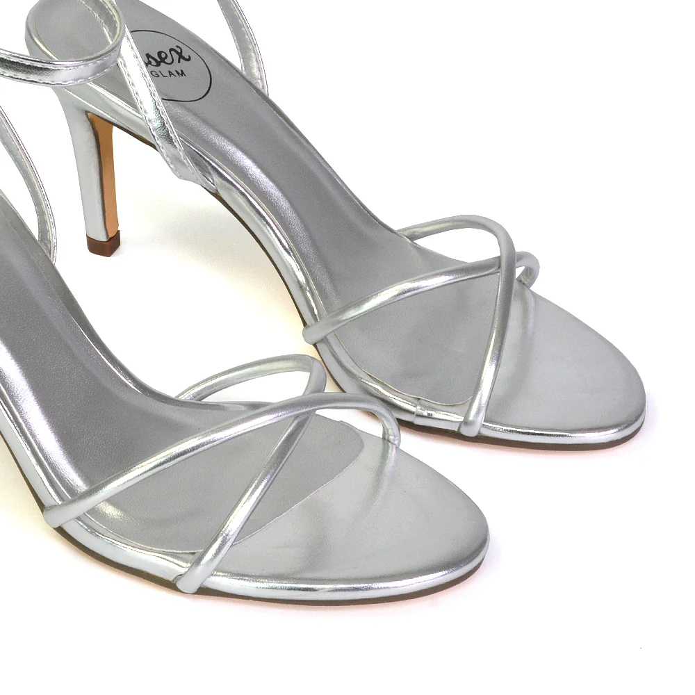 Ridge Strappy Round Toe Mid High Heel Stiletto Sandals in Lilac Faux Suede - Image 14