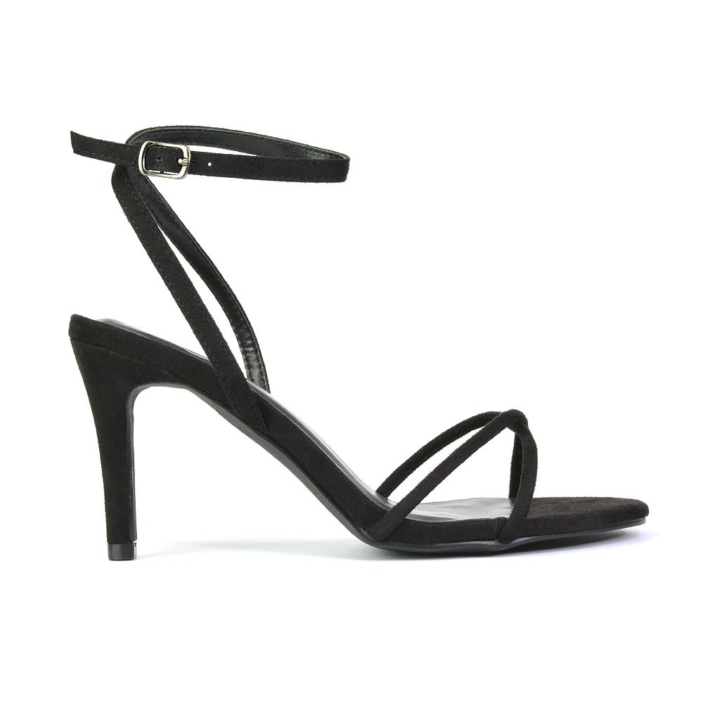 Ridge Strappy Round Toe Mid High Heel Stiletto Sandals in Lilac Faux Suede - Image 5