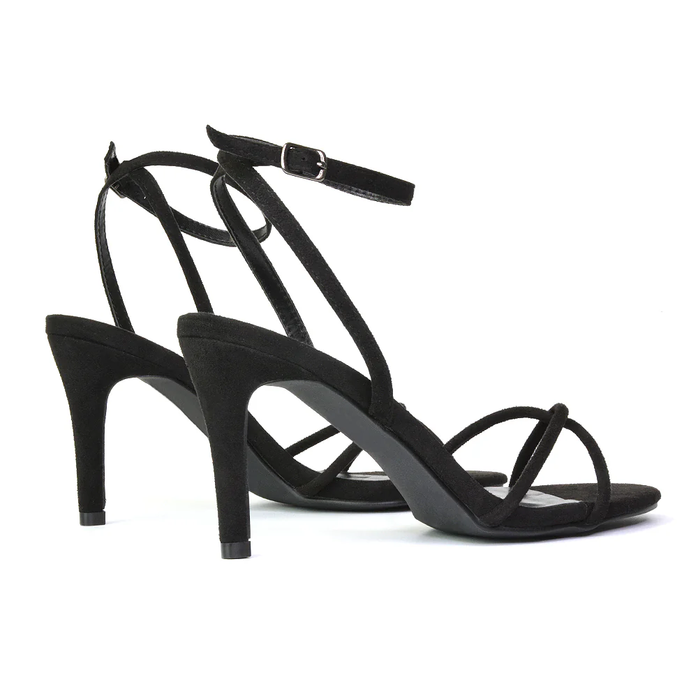 Ridge Strappy Round Toe Mid High Heel Stiletto Sandals in Lilac Faux Suede - Image 6