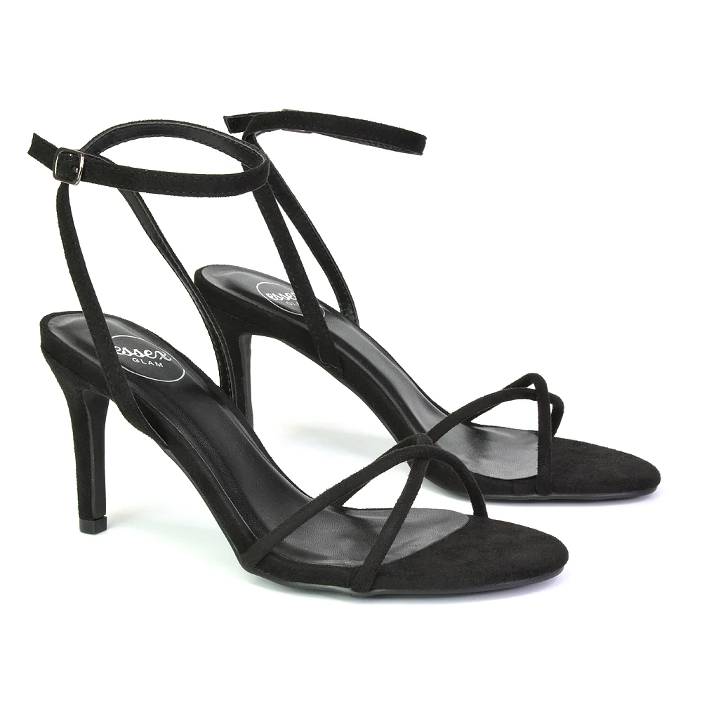 Ridge Strappy Round Toe Mid High Heel Stiletto Sandals in Lilac Faux Suede - Image 7