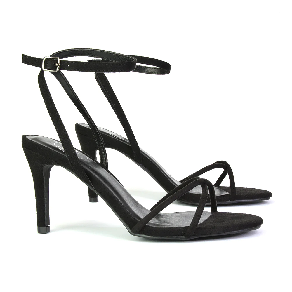 Ridge Strappy Round Toe Mid High Heel Stiletto Sandals in Lilac Faux Suede - Image 9