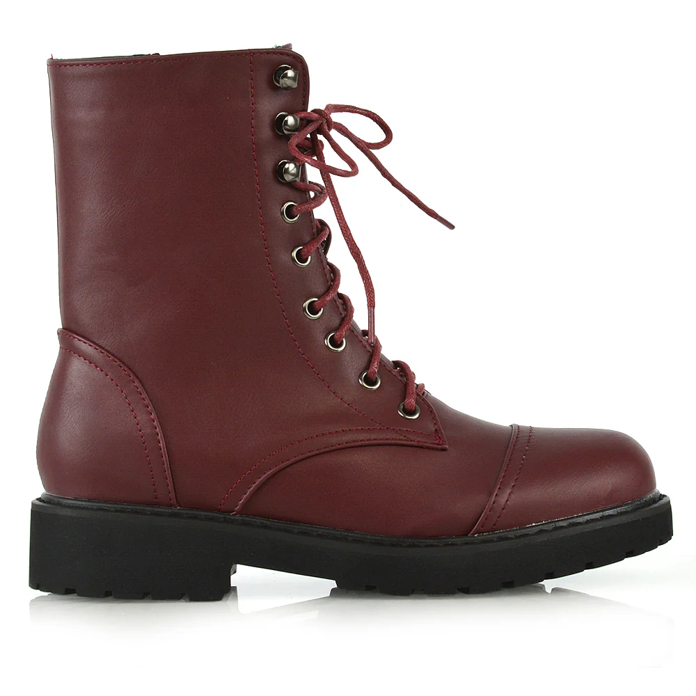 River Lace Up Military Combat Zip-up Flat Ankle Biker Boots In Black Synthetic Leather - Image 14
