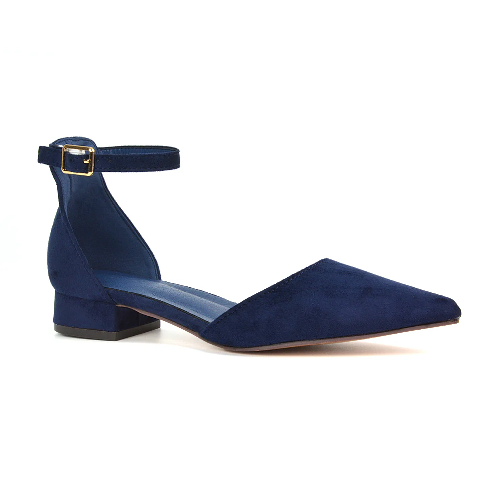 Robyn Pointed Toe Low Heel Strappy Court Shoes in Brown Faux Suede - Image 34