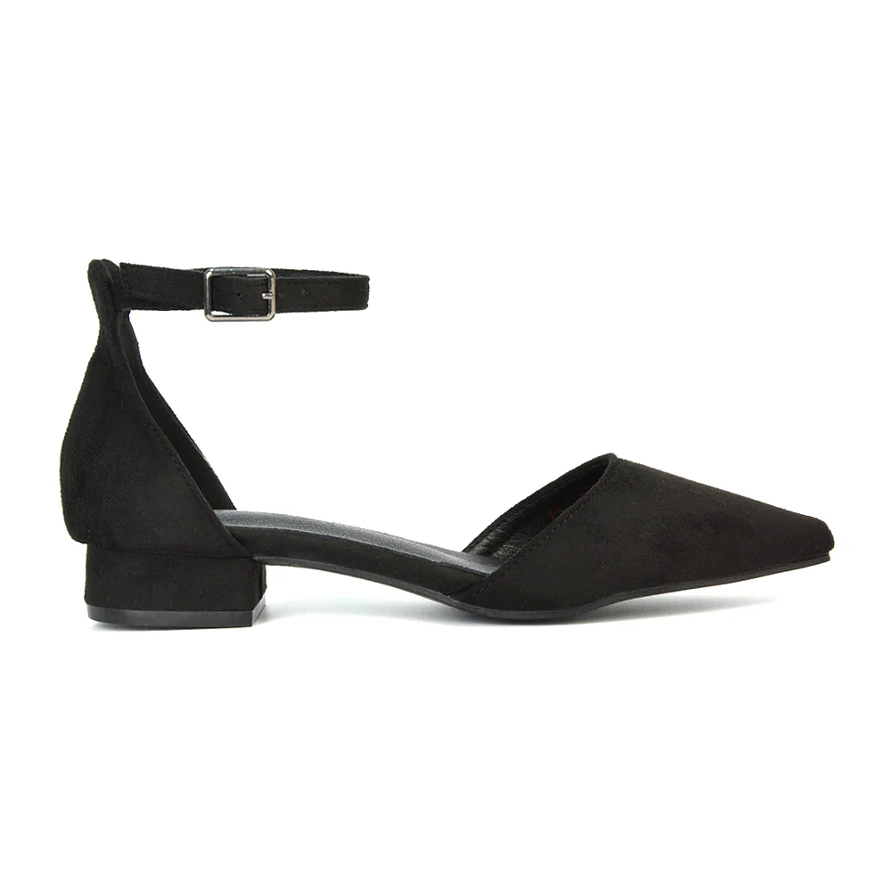 Robyn Pointed Toe Low Heel Strappy Court Shoes in Brown Faux Suede - Image 35