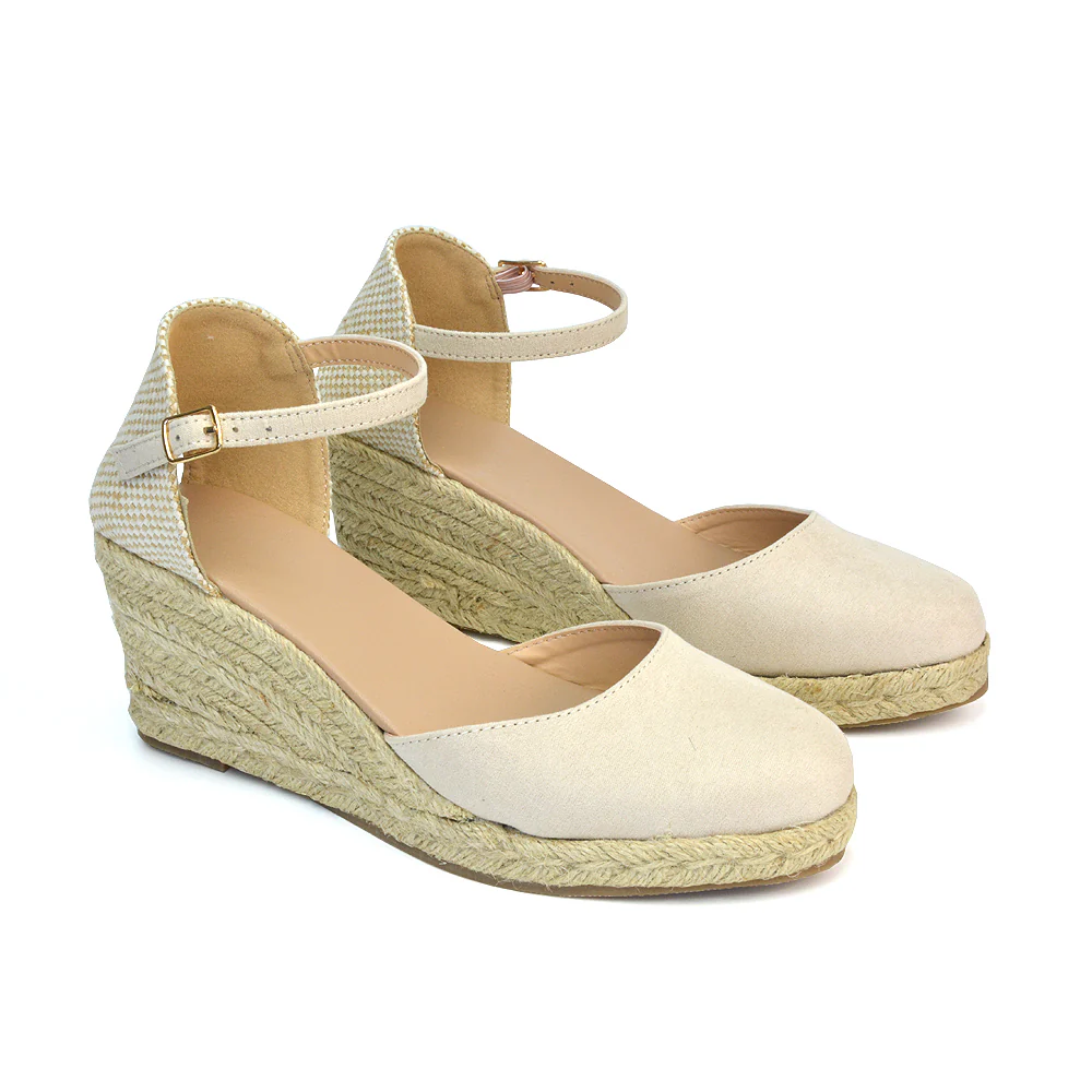 Rocky Closed Toe Strappy Espadrille Sandal Wedge Mid Heels in Black - Image 10