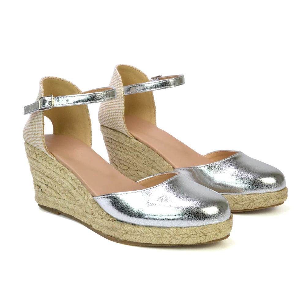Rocky Closed Toe Strappy Espadrille Sandal Wedge Mid Heels in Black - Image 24