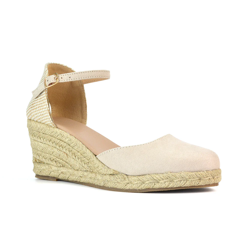 Rocky Closed Toe Strappy Espadrille Sandal Wedge Mid Heels in Black - Image 8