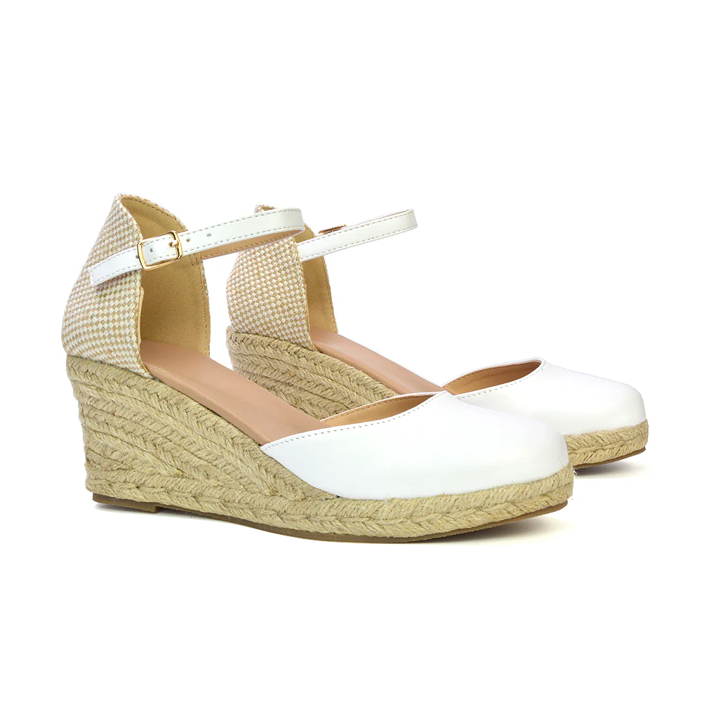 Rocky Closed Toe Strappy Espadrille Sandal Wedge Mid Heels in Gold - Image 24