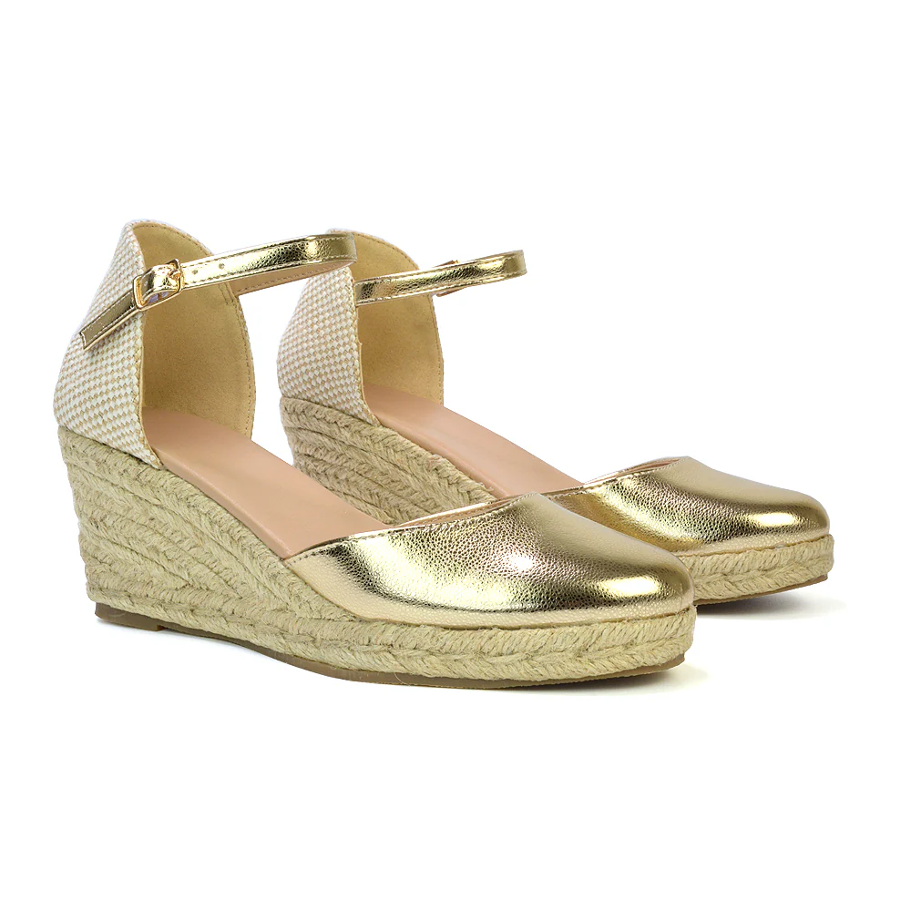 Rocky Closed Toe Strappy Espadrille Sandal Wedge Mid Heels in Silver - Image 21
