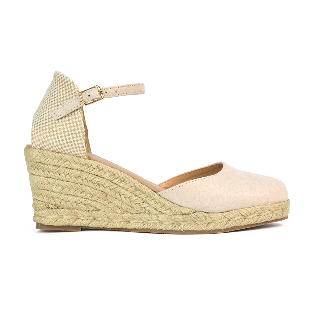 Rocky Closed Toe Strappy Espadrille Sandal Wedge Mid Heels in Silver - Image 7