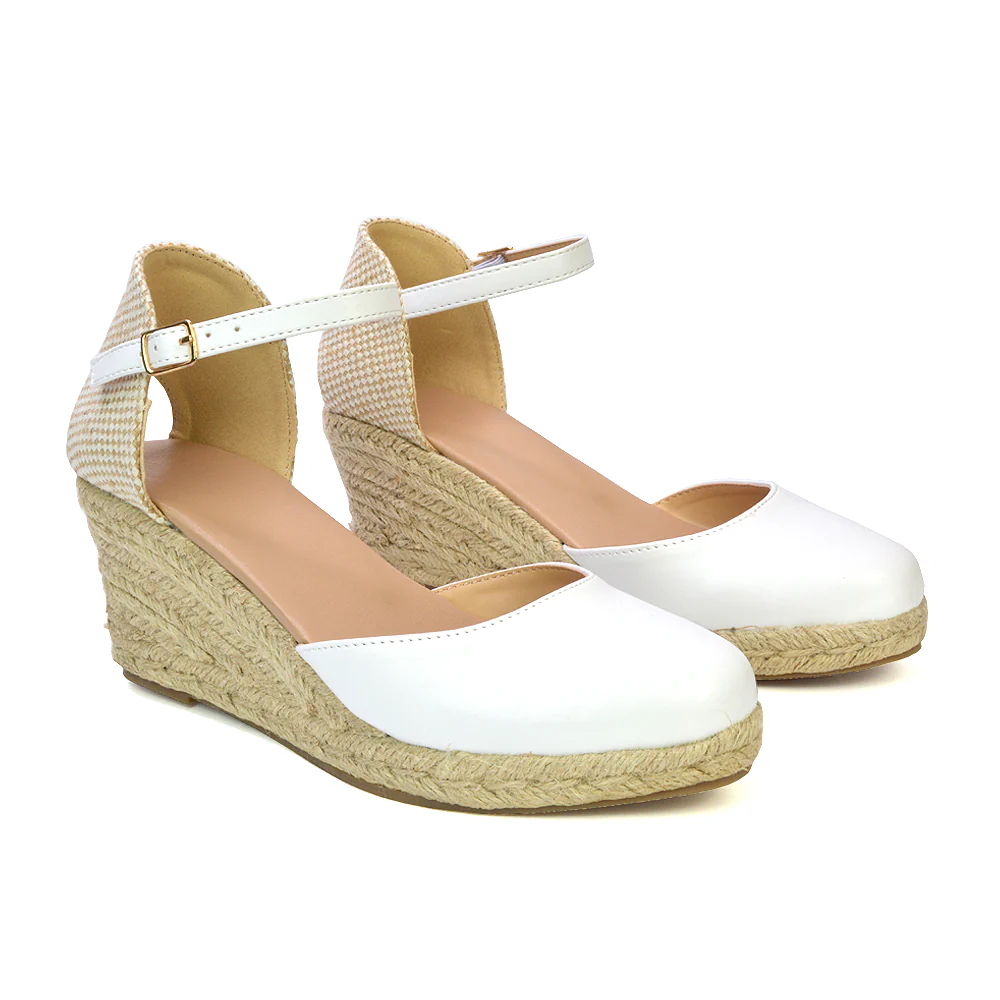 Rocky Closed Toe Strappy Espadrille Sandal Wedge Mid Heels in Silver - Image 9