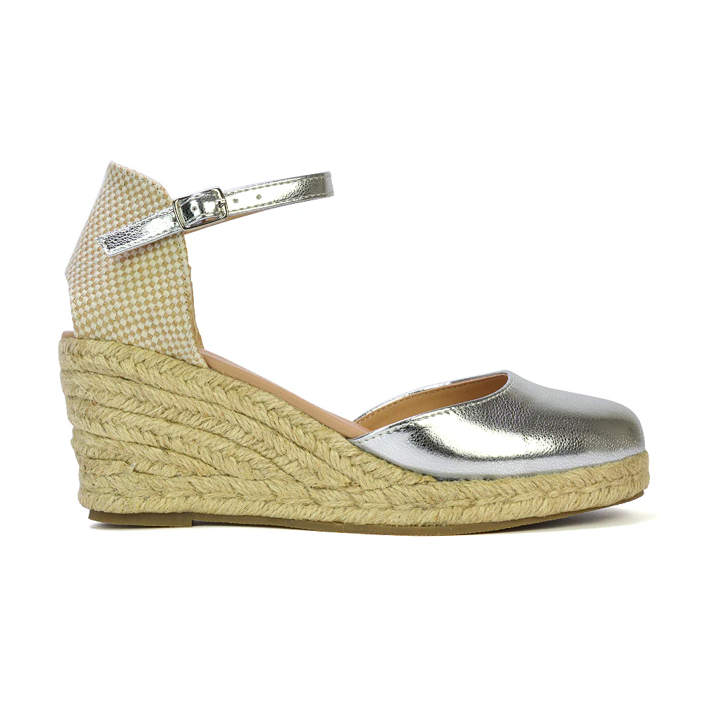 Rocky Closed Toe Strappy Espadrille Sandal Wedge Mid Heels in White - Image 13