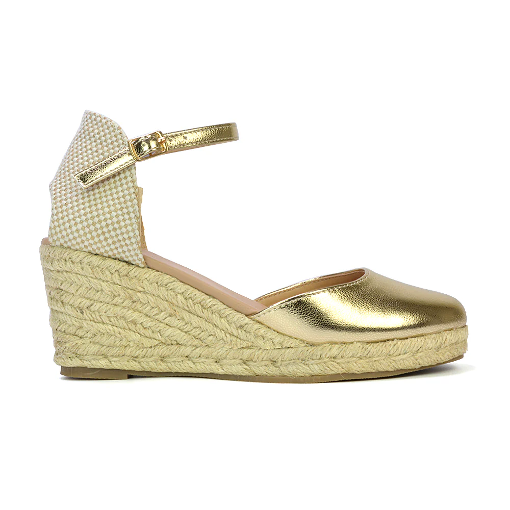 Rocky Closed Toe Strappy Espadrille Sandal Wedge Mid Heels in White - Image 19